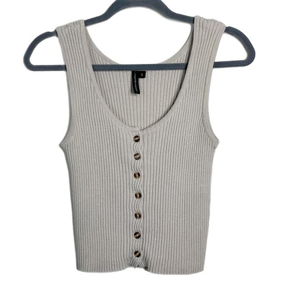 Moon & Madison Women's Knit Tank Top S Beige Button Front Sleeveless Scoop Neck - Picture 1 of 7